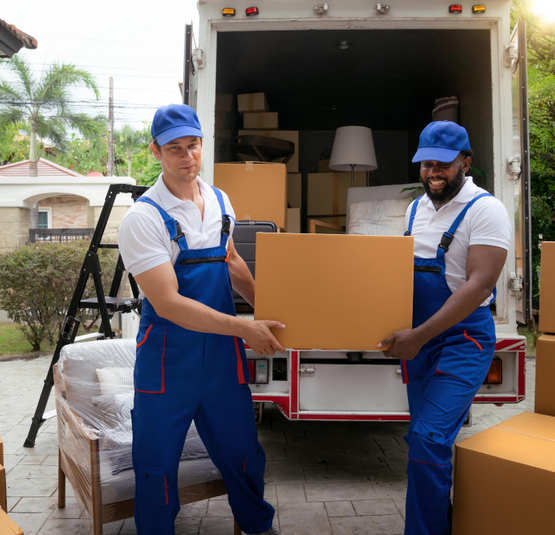 Professional movers unloading boxes from moving truck – Moving Pro Dallas