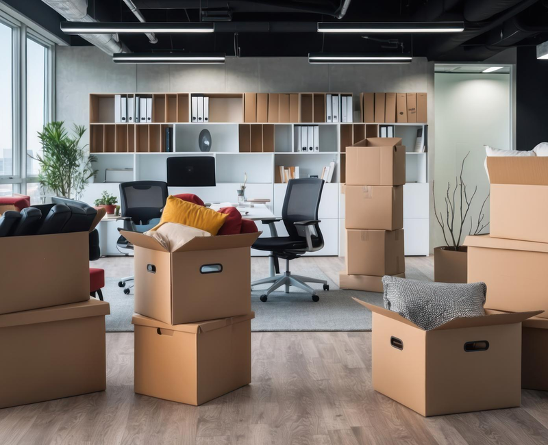 Commercial office moving setup with organized packing boxes – Moving Pro Dallas